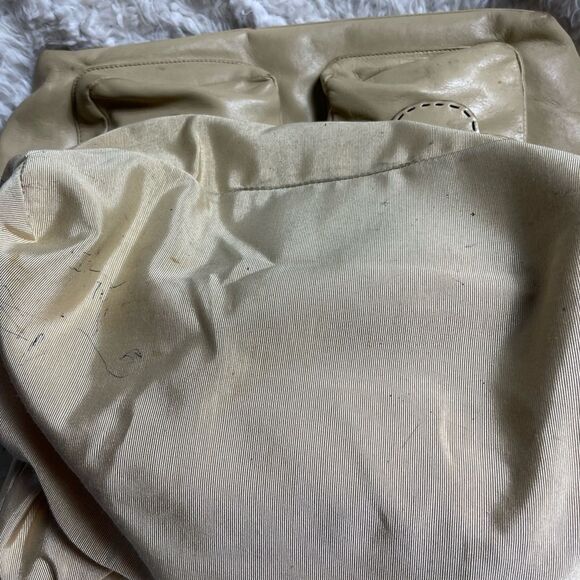 Badgley Mischka leather Beige extra large Satchel gold tone& brown stitch accent - Picture 11 of 16